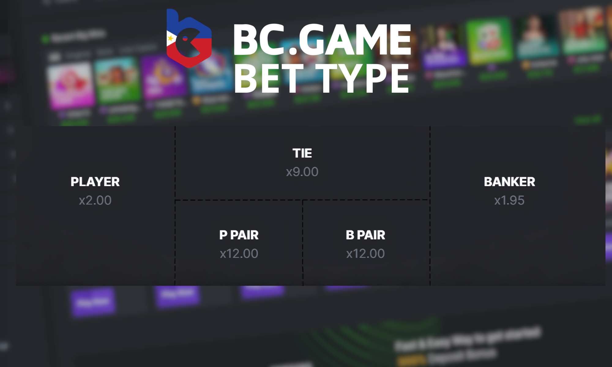 There are several types of bets in BC Game baccarat