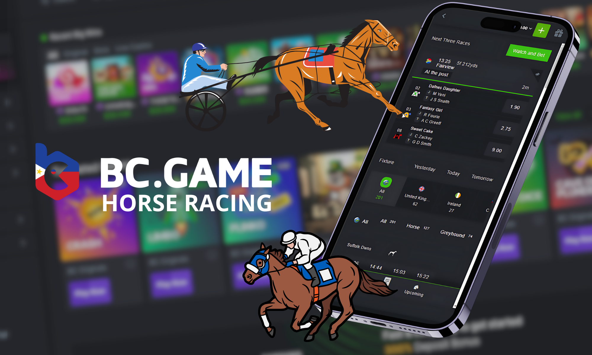 In the BC Game app, players from the Philippines can place bets on horse racing